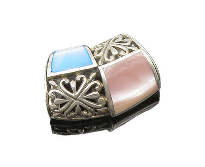 925 Sterling Silver  Vintage Mother Of Pearl Floral Slide Pendant  PT17634