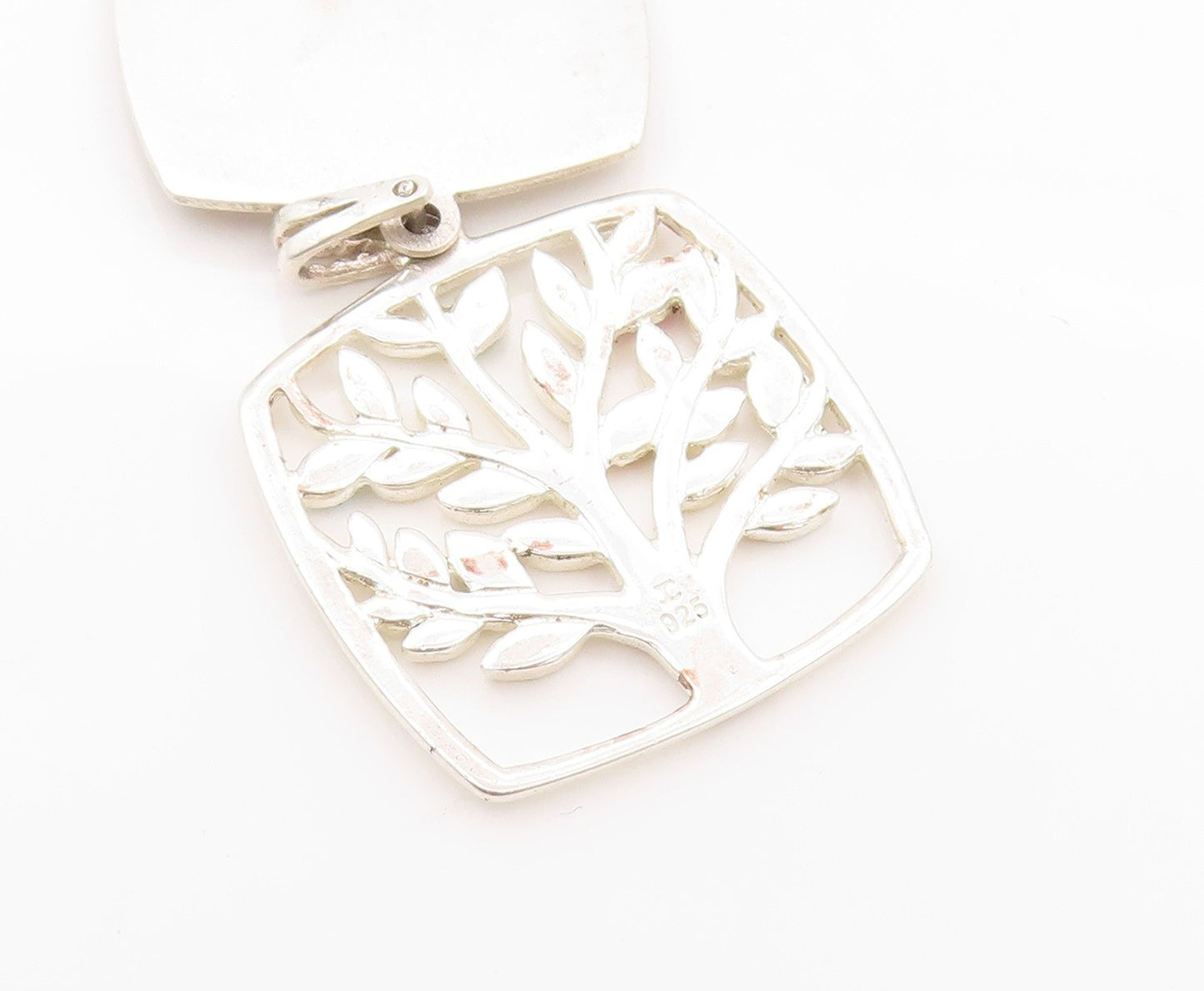 925 Sterling Silver Vintage Pendant Carved Gemstone Mother Tree Of Life  PT24103