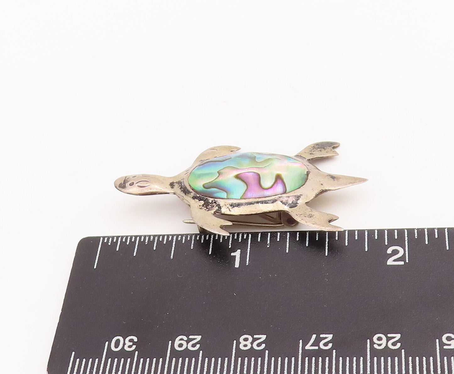 925 Sterling Silver Vintage Brooch Pin Oval Abalone Inlay Turtle  BP11001