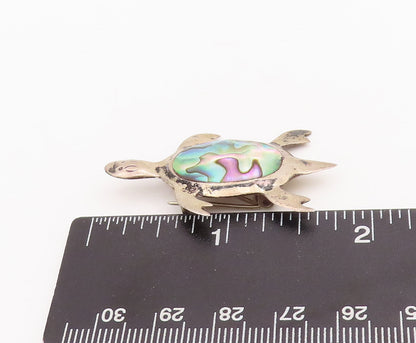 925 Sterling Silver Vintage Brooch Pin Oval Abalone Inlay Turtle  BP11001