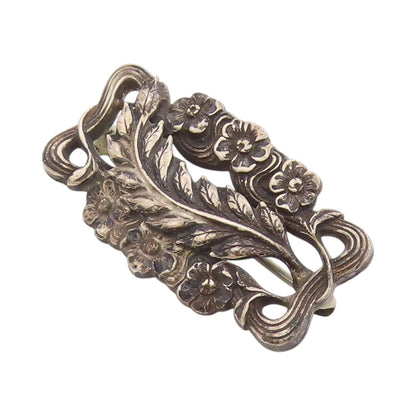 925 Sterling Silver Vintage Brooch Antique Etched Floral Botanical Pin  BP11826