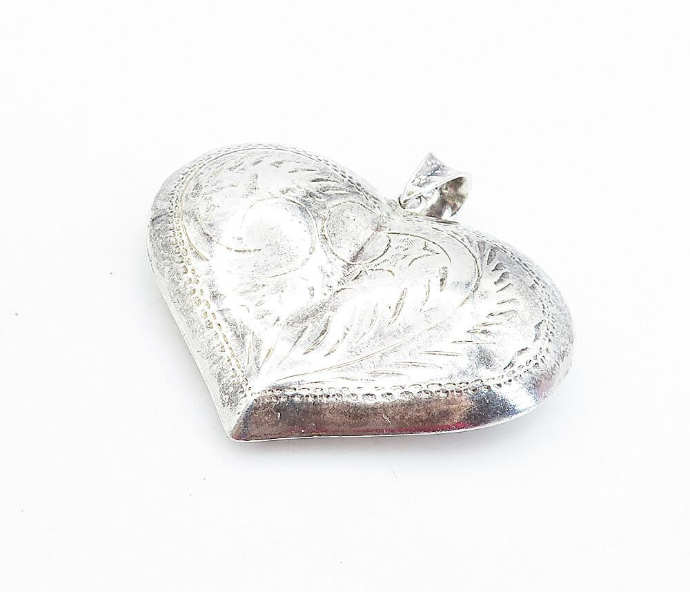 925 Sterling Silver  Vintage Shiny Floral Vine Love Heart Pendant  PT5154