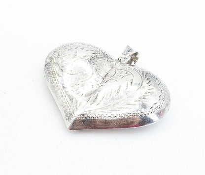 925 Sterling Silver  Vintage Shiny Floral Vine Love Heart Pendant  PT5154