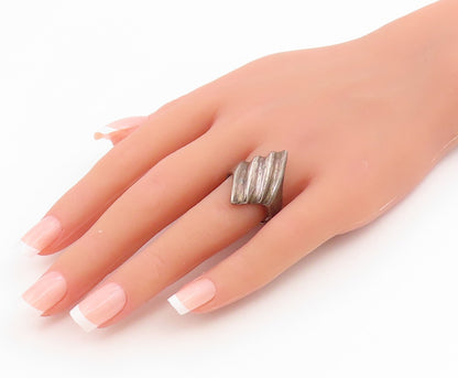 925 Sterling Silver Vintage Ring MEXICO Modernist Ribbed Band  Sz 9.5  RG35013