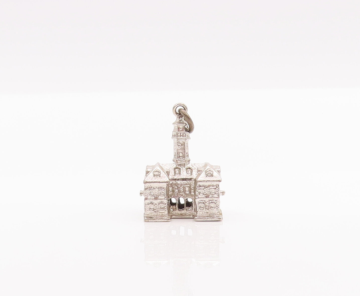 925 Sterling Silver Vintage Pendant 3D Carved Petite Clock Tower Charm  PT23023