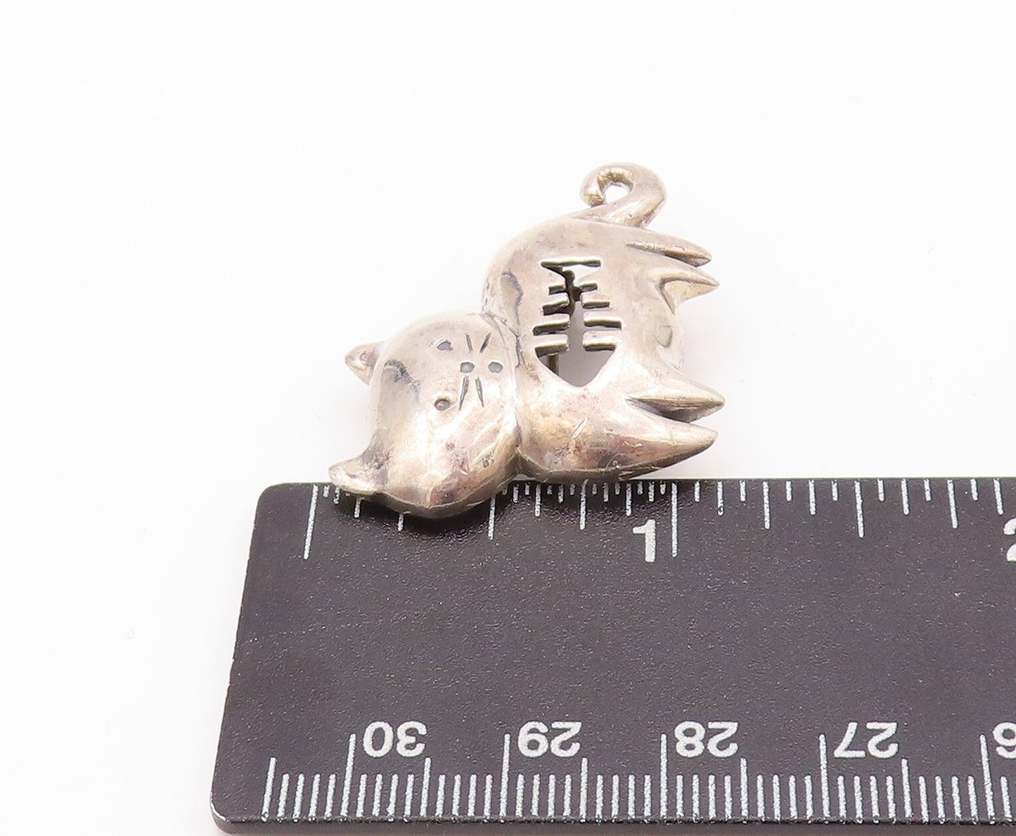 925 Sterling Silver Vintage Brooch Pin BOMA Domed Cat Cut Fish Stomach  BP11159