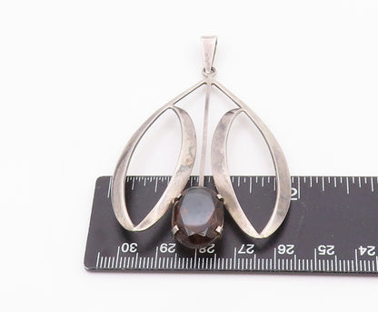 925 Sterling Silver Vintage Pendant ISRAEL Smoky Quartz Modernist Design PT26043