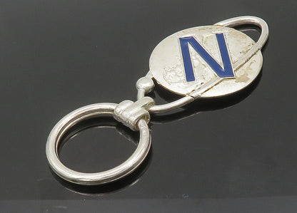 925 Sterling Silver  Vintage Enamel N Initial Round Heavy Key Chain  TR2940