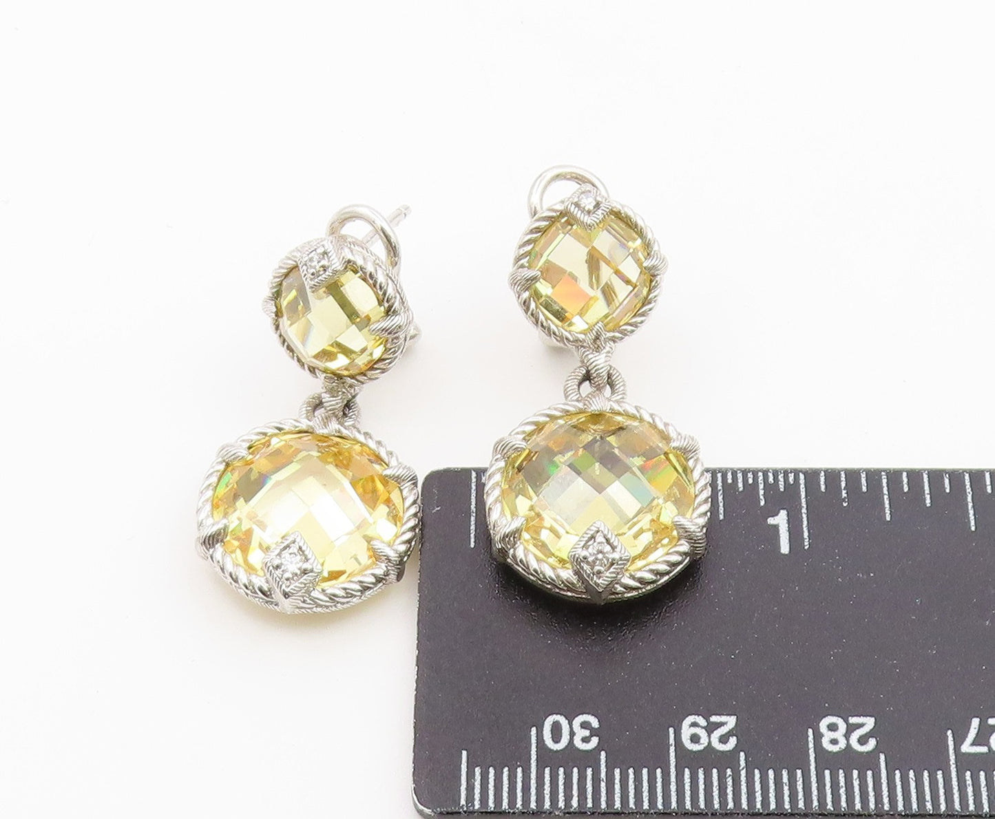 925 Sterling Silver Vintage Earrings JUDITH RIPKA Faceted Citrine Drop  EG14497