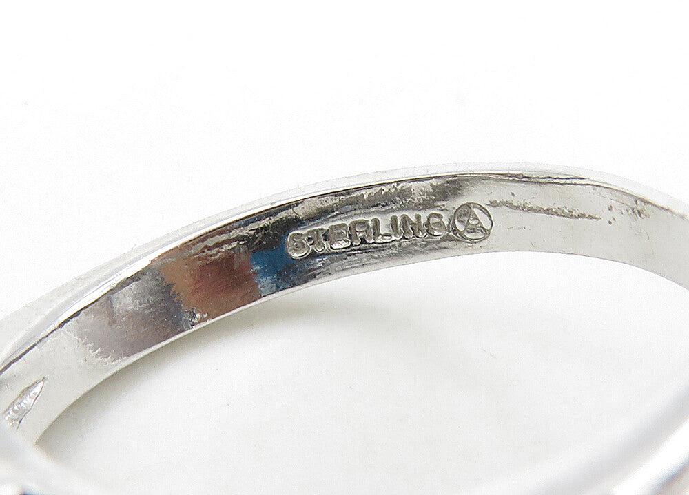 925 Silver  Vintage Blue Topaz & Cubic Zirconia Floral Band Ring Sz 6  RG21522