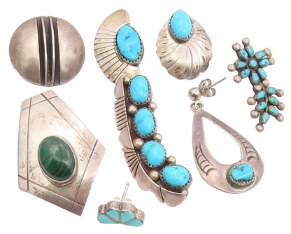 925 Sterling Silver Vintage Earrings NAVAJO ZUNI Gemstone Single Lot  EG14290