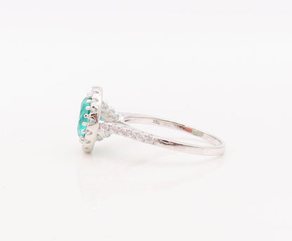 925 Sterling Silver Vintage Ring Round Cut Green Halo White CZ  Sz 7  RG29883