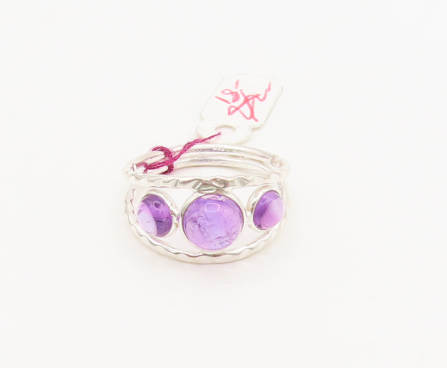 925 Sterling Silver  Vintage Cabochon Amethyst Split Band Ring Sz 9  RG27029