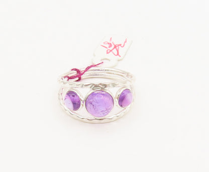 925 Sterling Silver  Vintage Cabochon Amethyst Split Band Ring Sz 9  RG27029