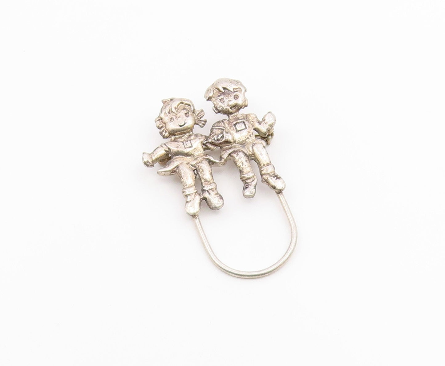 925 Sterling Silver  Vintage Shiny Girl & Boy Jumping Rope Brooch Pin  BP7372