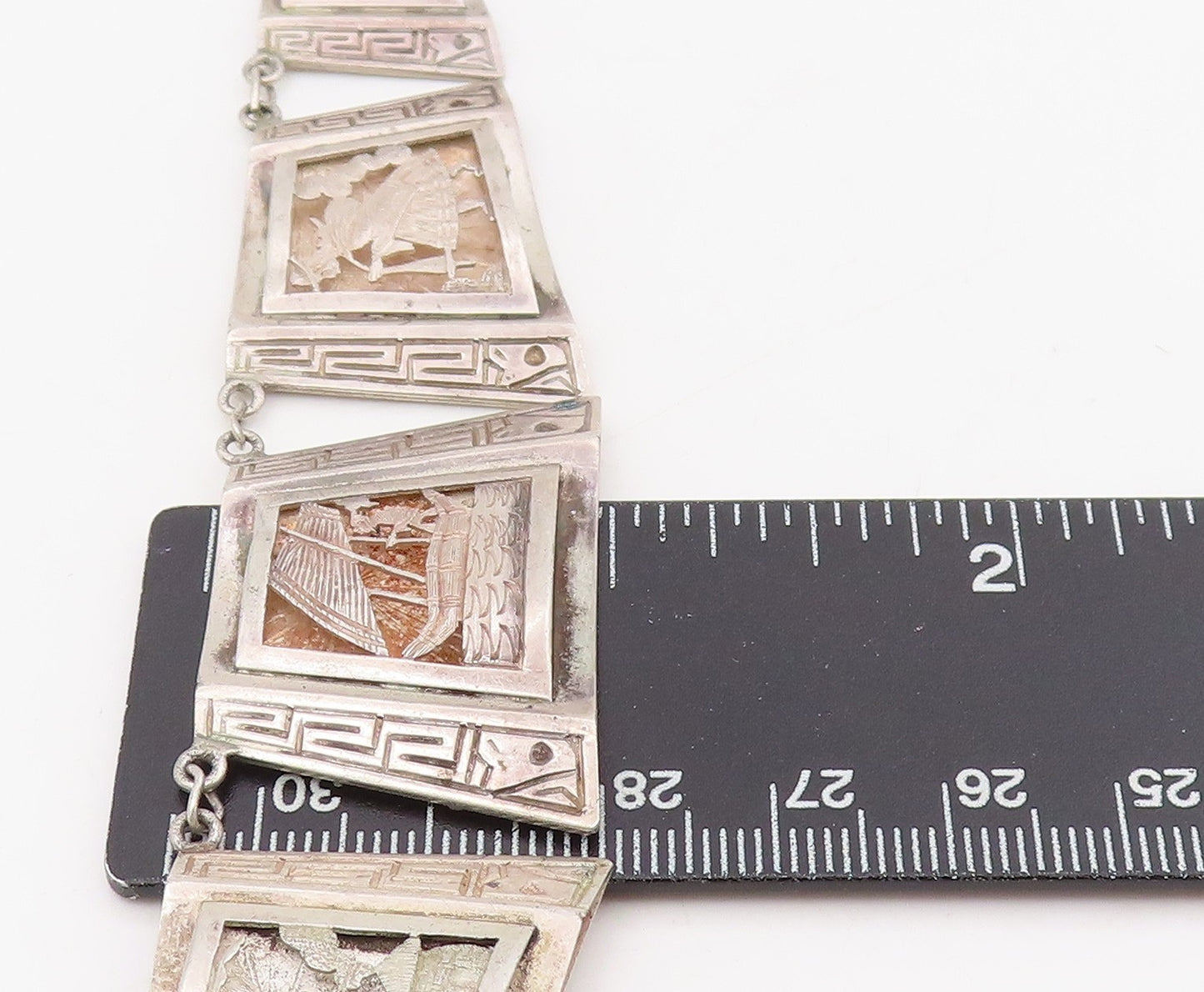 925 Sterling Silver Vintage Necklace Carved Storyteller Panel Choker   NE4684
