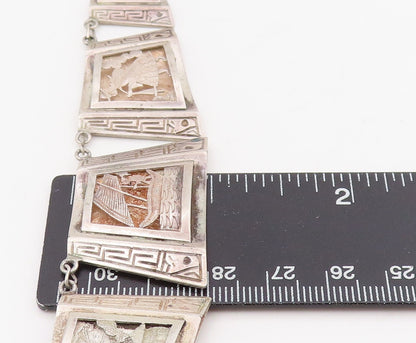 925 Sterling Silver Vintage Necklace Carved Storyteller Panel Choker   NE4684