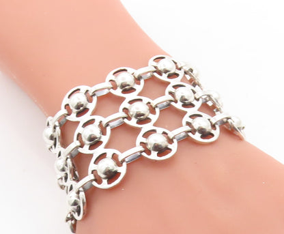 925 Sterling Silver Shiny Round Dome Link Multi Strand Chain Bracelet BT2380