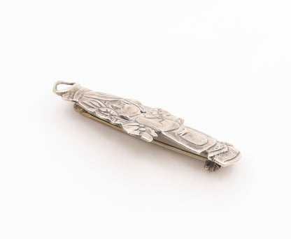 925 Sterling Silver  Vintage Little Girl Angel With Flowers Brooch Pin  BP8589