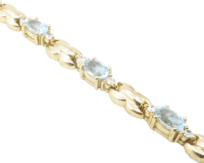 925 Sterling Silver  Blue & White Topaz Gold Plated Chain Bracelet  BT4747