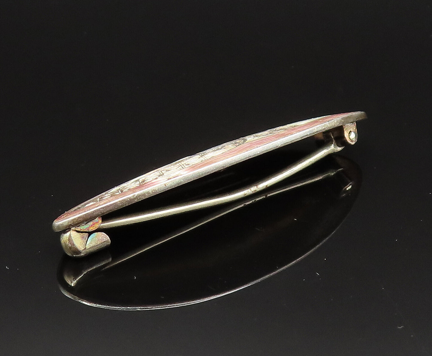 925 Sterling Silver Vintage Enamel Cloisonne Zig Zag Pattern Brooch Pin BP9629