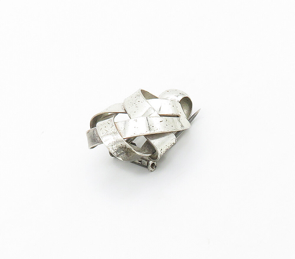 NAPIER 925 Sterling Silver  Vintage Shiny Smooth Ribbon Knot Fur Clip  TR2228