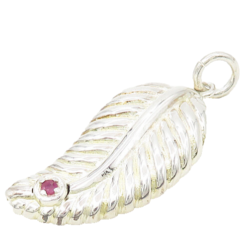 925 Sterling Silver  Vintage Petite Ruby Shiny Floral Leaf Pendant  PT14046