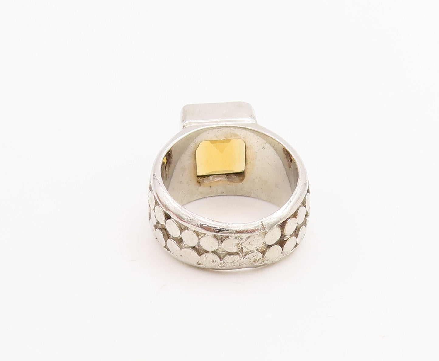 925 Sterling Silver Vintage Ring Beaded Shank Inlay Citrine  Sz 6  RG28683
