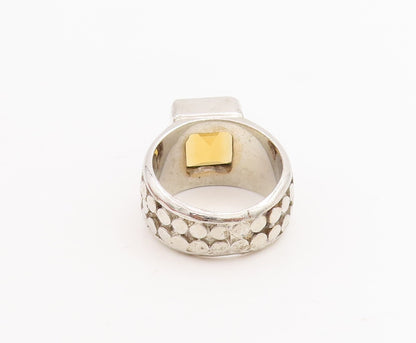 925 Sterling Silver Vintage Ring Beaded Shank Inlay Citrine  Sz 6  RG28683