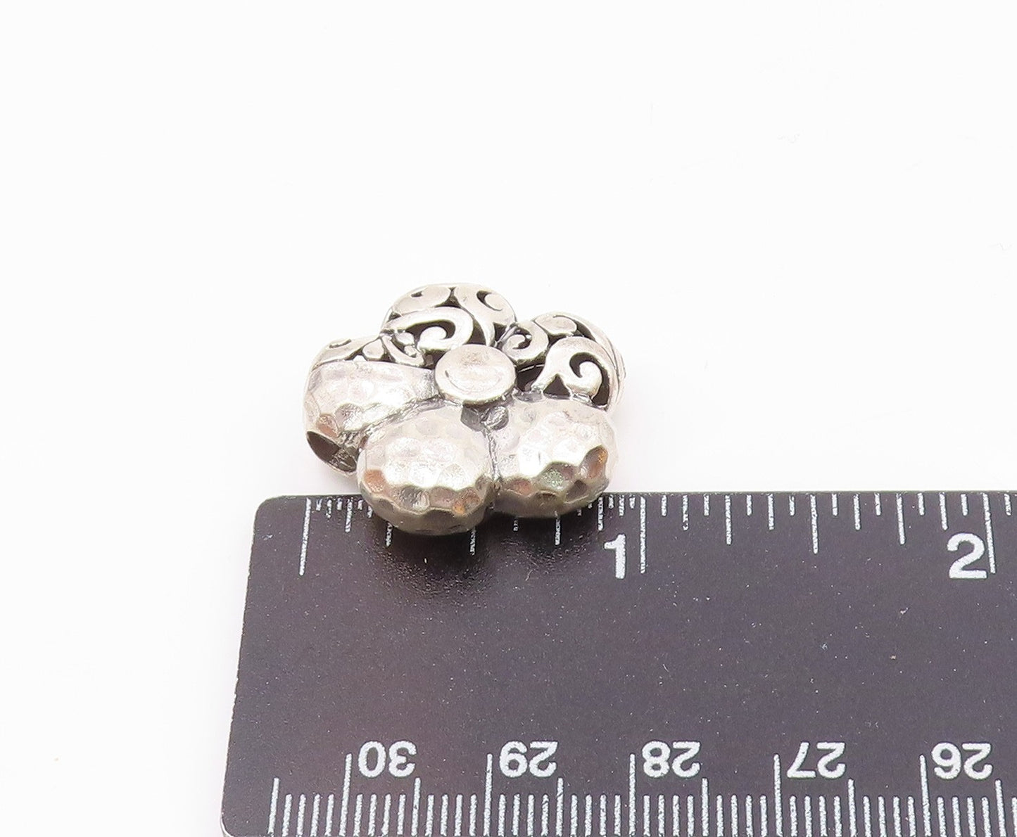 925 Sterling Silver  Vintage Shiny Hammered Swirl Flower Pendant  PT15681