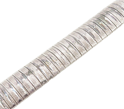 925 Sterling Silver  Vintage Shiny Etched Panel Chain Bracelet  BT6191