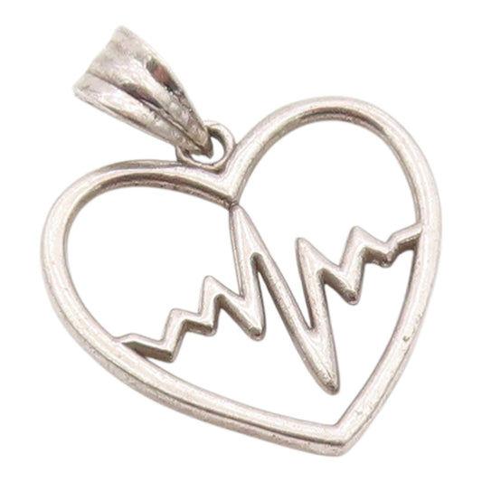 925 Sterling Silver Vintage Pendant Lifeline Pulse Open Love Heart Charm PT26311