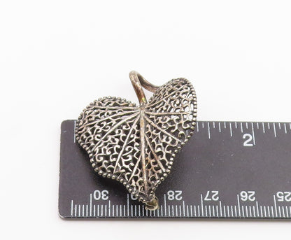 925 Sterling Silver  Vintage Beaded Edge Veined Love Heart Brooch Pin  BP9628