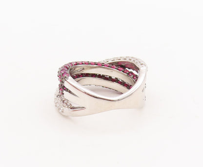 925 Sterling Silver Vintage Ring Modernist Pink & White Topaz Bands Sz 7 RG29792
