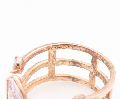 925 Sterling Silver Vintage Ring Gold Plated CZ Open Cuff Band  Sz 7  RG34382