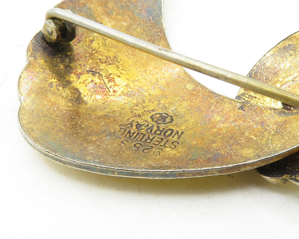 ELVIK & CO. NORWAY 925 Silver  Vintage Enamel Coated Ribbon Brooch Pin  BP4142