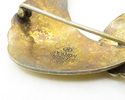 ELVIK & CO. NORWAY 925 Silver  Vintage Enamel Coated Ribbon Brooch Pin  BP4142