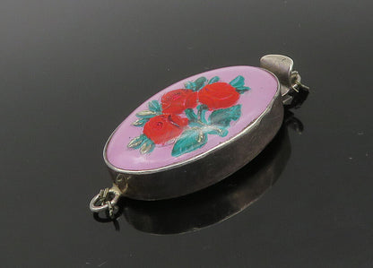 925 Sterling Silver  Vintage Enamel Floral Art Oval Trinket  TR3123