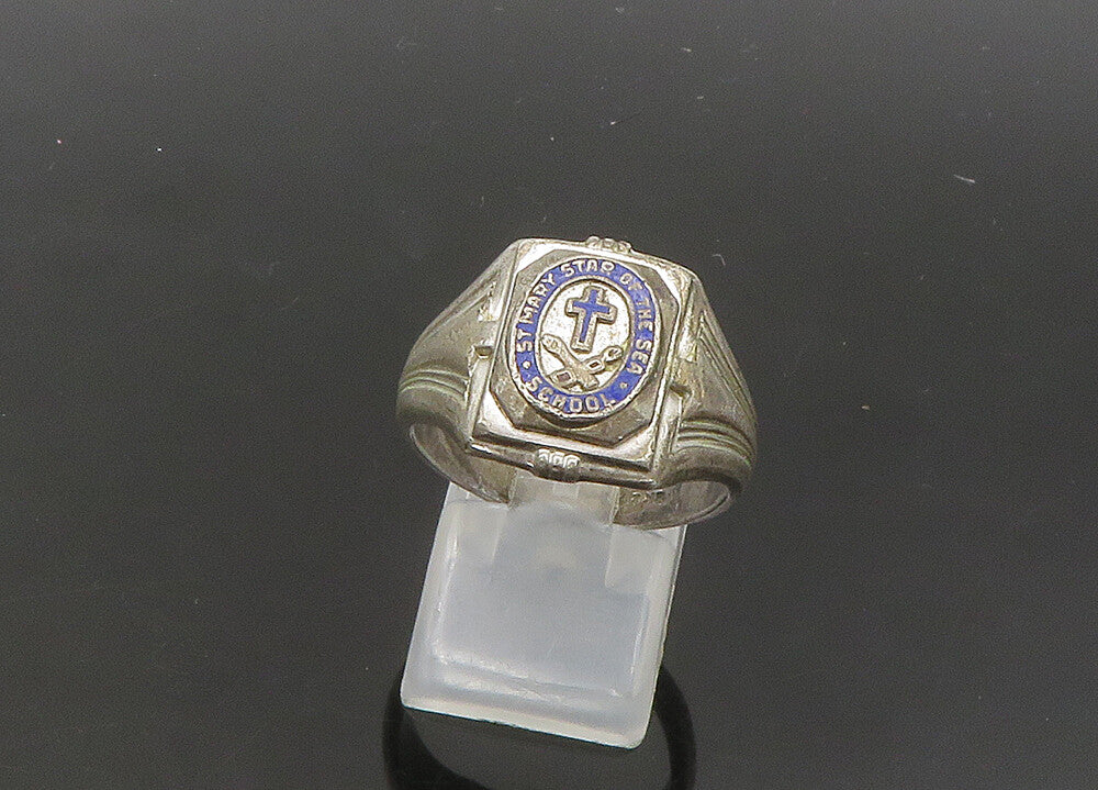 SK&F 925 Silver  Vintage Our Lady Star Of The Sea School Ring Sz 9  RG21743