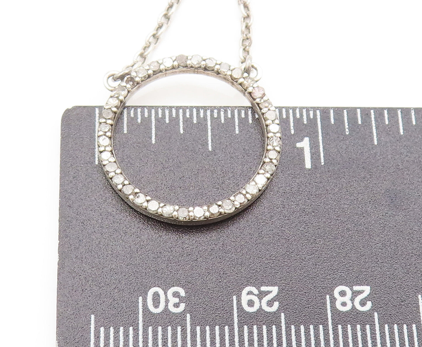 925 Sterling Silver  Vintage Minimalist Diamond Ring Pendant Necklace  NE4179