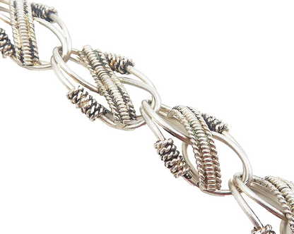 925 Sterling Silver  Vintage Shiny Rope Twist Wrapped Chain Bracelet  BT4579