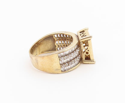 925 Sterling Silver Vintage Ring Gold Plated CZ Statement Band  Sz 9  RG36764