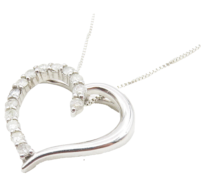 925 Sterling Silver  Genuine Diamonds Open Love Heart Chain Necklace  NE1930