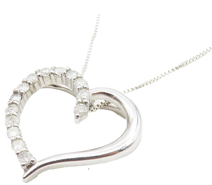 925 Sterling Silver  Genuine Diamonds Open Love Heart Chain Necklace  NE1930