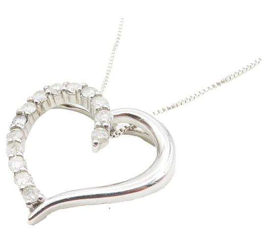 925 Sterling Silver  Genuine Diamonds Open Love Heart Chain Necklace  NE1930