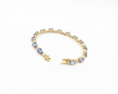 925 Sterling Silver  Tanzanite Shiny Two Tone XO Hinge Chain Bracelet  BT7834