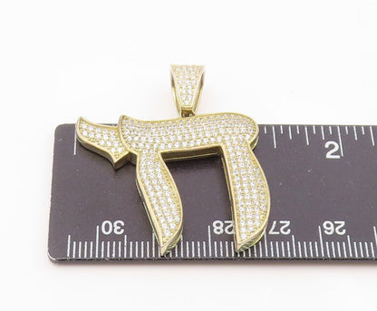 925 Sterling Silver  Vintage Sparkly Topaz Chai Symbol Pendant  PT20714