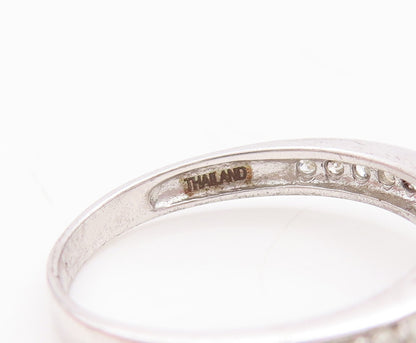 925 Sterling Silver Vintage Ring Oval Gemstones & Real Diamonds  Sz 7  RG29447