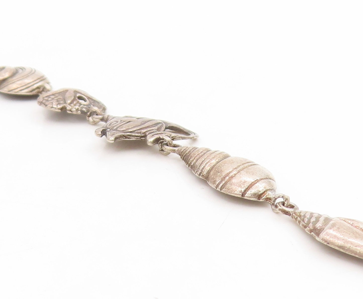 925 Sterling Silver Vintage Bracelet Modernist Seashell Coastal Charms  BT11719