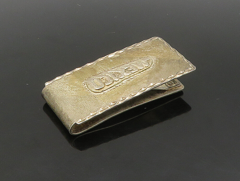 MEXICO 925 Sterling Silver Vintage Shiny Diamond Cut Pattern Money Clip TR3250